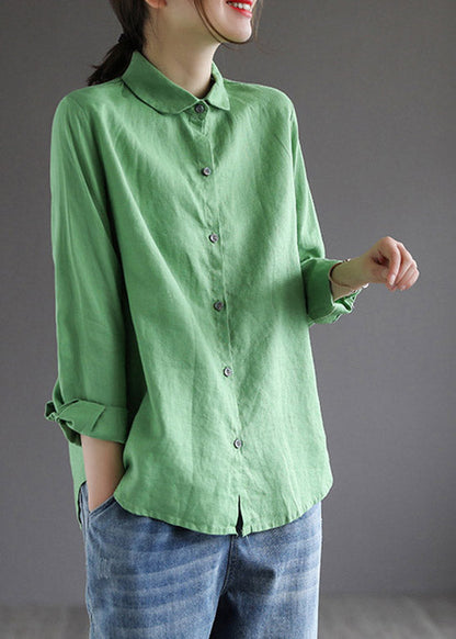Green Peter Pan Collar Shirt Long Sleeve