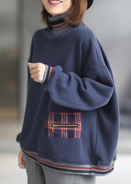 Art Patchwork Plaid Spring Tops Blue Shirts