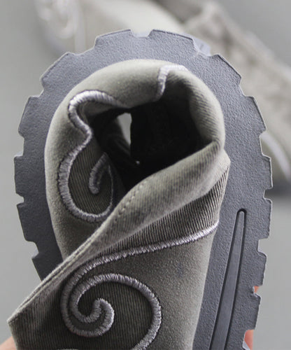 Grey Flat Feet Shoes for Cotton Fabric Stylish Embroideried Flats
