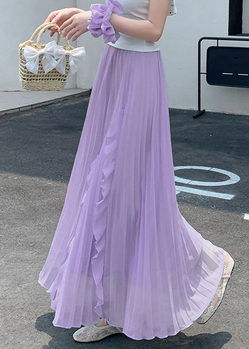 Purple Ruffled Elastic Waist Chiffon Skirts Summer