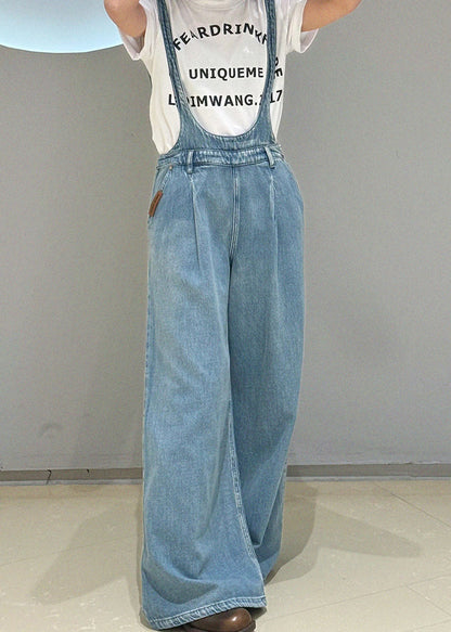Blue Pockets Denim Overalls Jumpsuit Fall