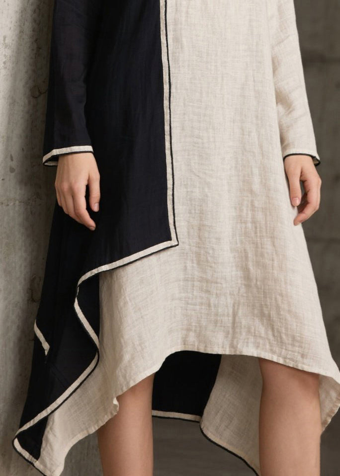 White Asymmetrical Patchwork Cotton Maxi Dress Spring