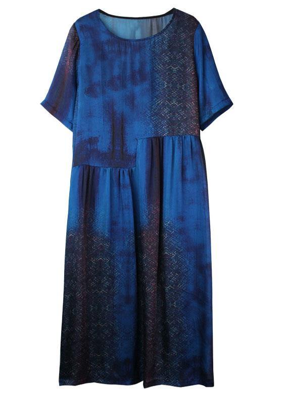 Blue O-neck Patchwork Summer Dresses Half Sleeve