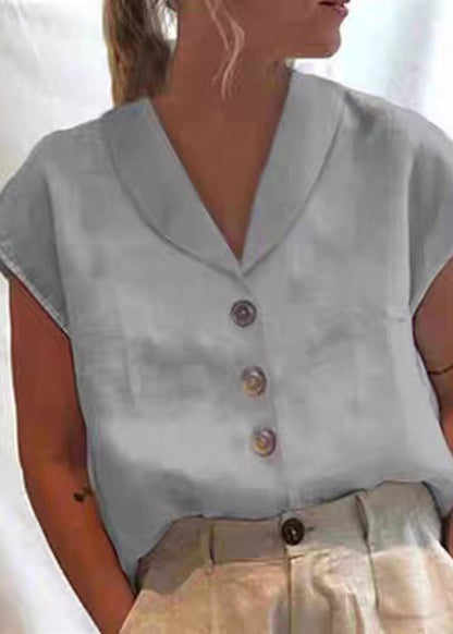 Loose White Peter Pan Collar Button Cotton Shirt Summer