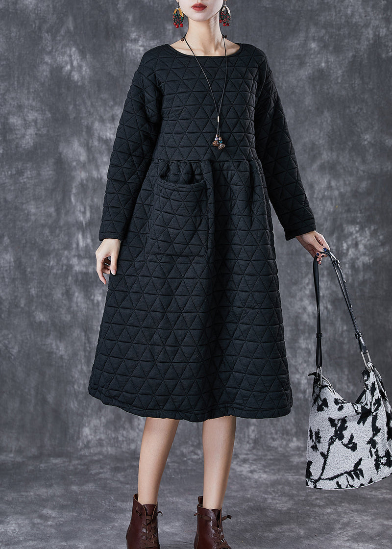 Black Thick Fine Cotton Filled Dress Winter