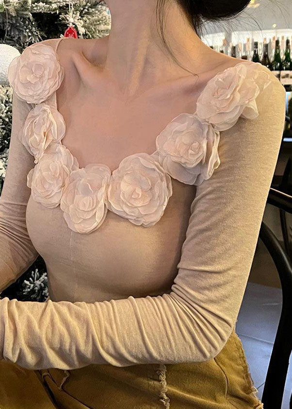 Novelty Beige Cotton T Shirt Fall