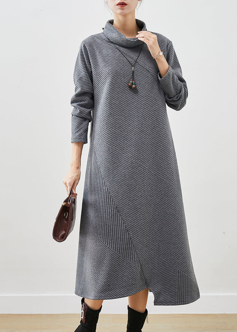 Grey Turtle Neck Cotton Vacation Dresses Fall