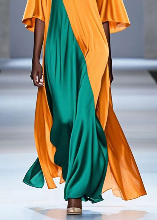 Yellow Oversized Patchwork Silk Maxi Dress Summer