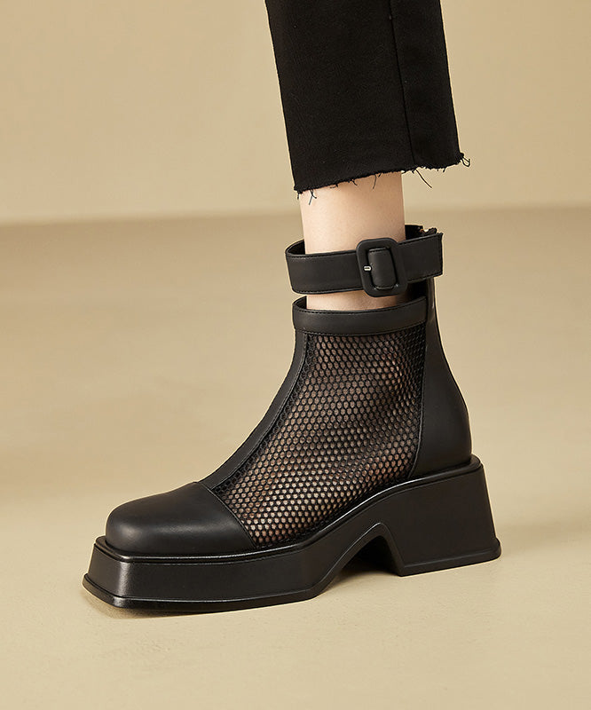 Black Faux Leather Hollow Out Sandals Boots
