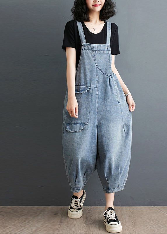 Fine Black Oversized Denim Overalls Jumpsuit Summer