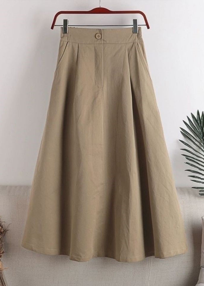 Orange Zippered Button Pockets Elastic Waist a Line Skirt Fall