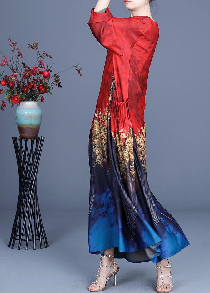 French Red Print Asymmetrical Design Summer Spring Vacation Dresses