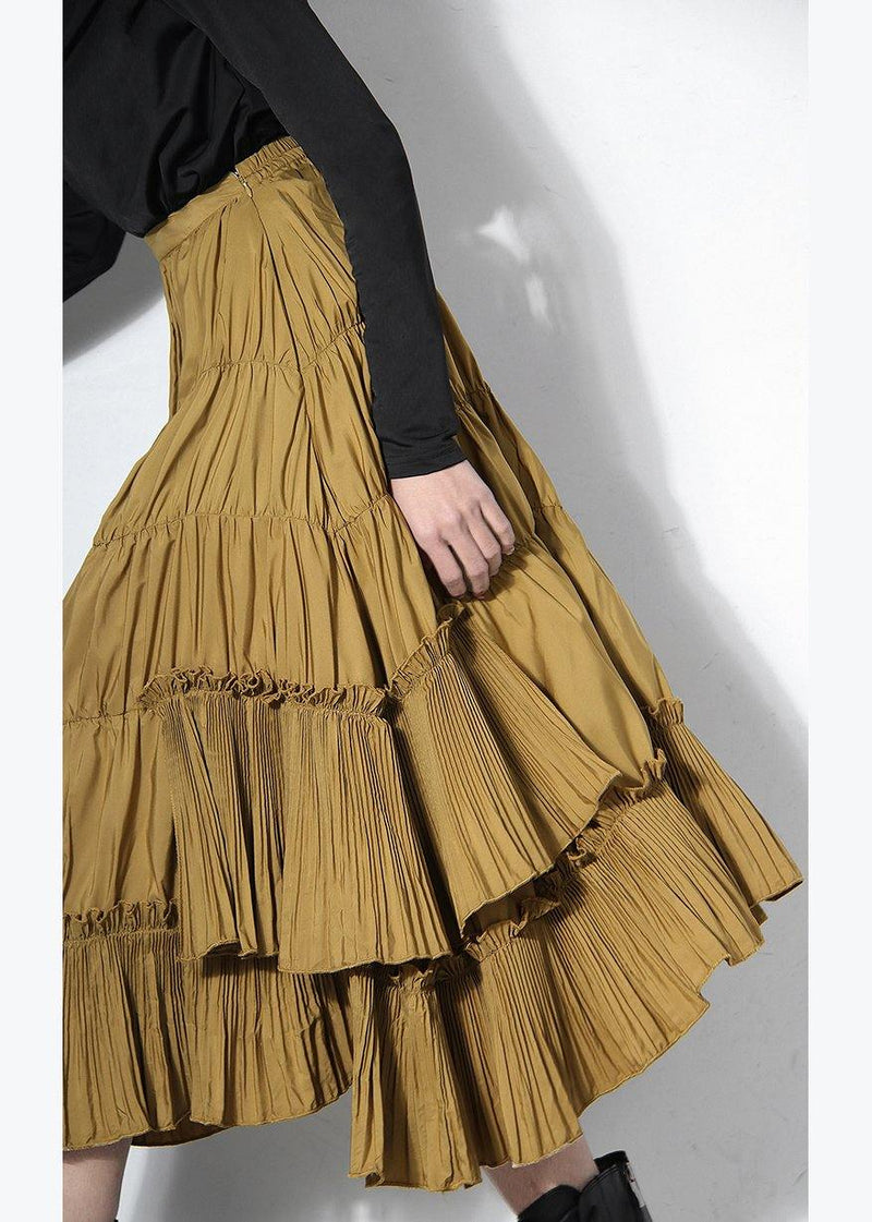 Yellow Cinched Tiered Summer Skirt