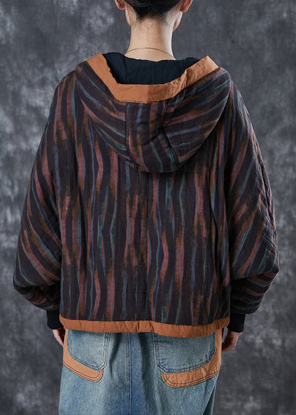 Black Oversized Striped Fine Cotton Filled Jacket Spring