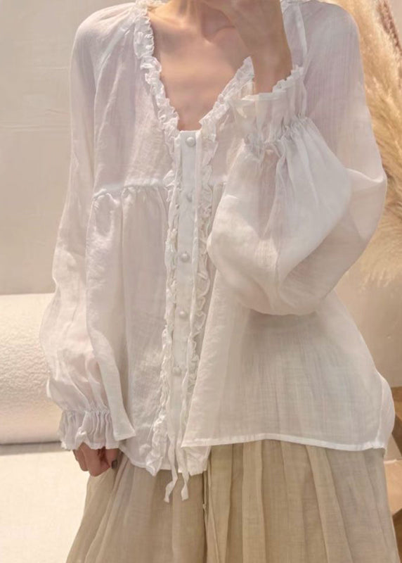 Simple White V Neck Patchwork Top Fall