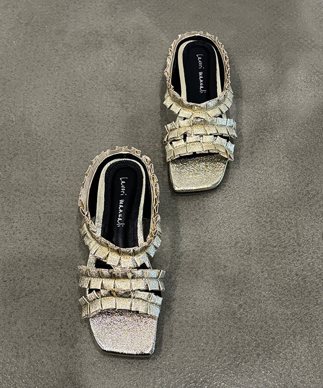 New Black Wrinkled Sheepskin Slide Sandals Peep Toe