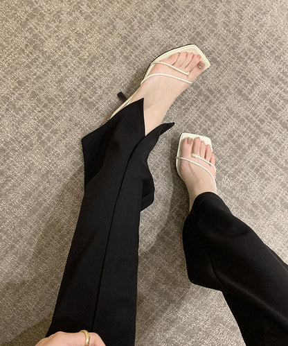 Black Sandals High Heel Cowhide Leather Stylish Peep Toe