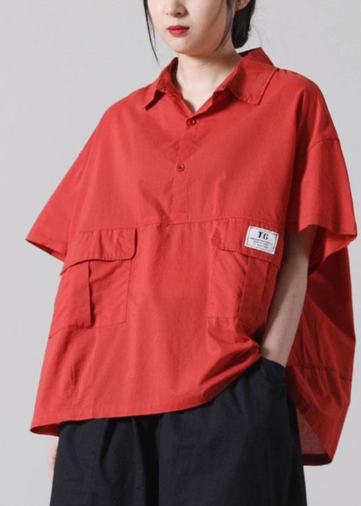 Organic Pink Low High Design Cotton Short Sleeve Blouses