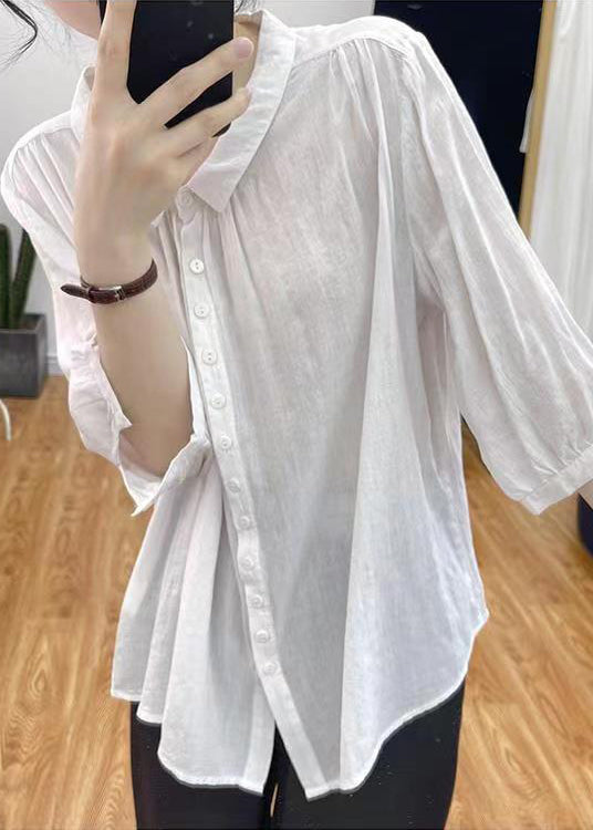 White Button Cotton Shirts Bracelet Sleeve