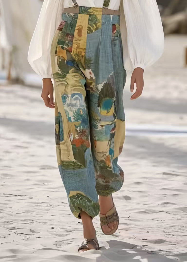 Sky Blue Print Oversized Cotton Jumpsuit Summer