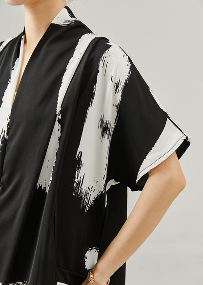 Black Oversized Print Chiffon Maxi Dresses Summer