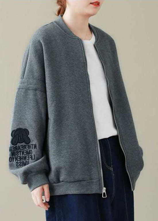 French Grey Zip Up Loose Jacket Spring