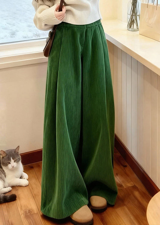Green Pockets Corduroy Wide Leg Pants Spring