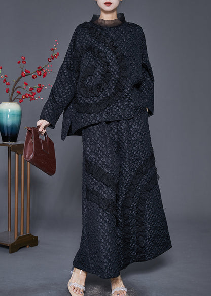 Diy Black Ruffled Patchwork Warm Fleece Two Pieces Set Winter