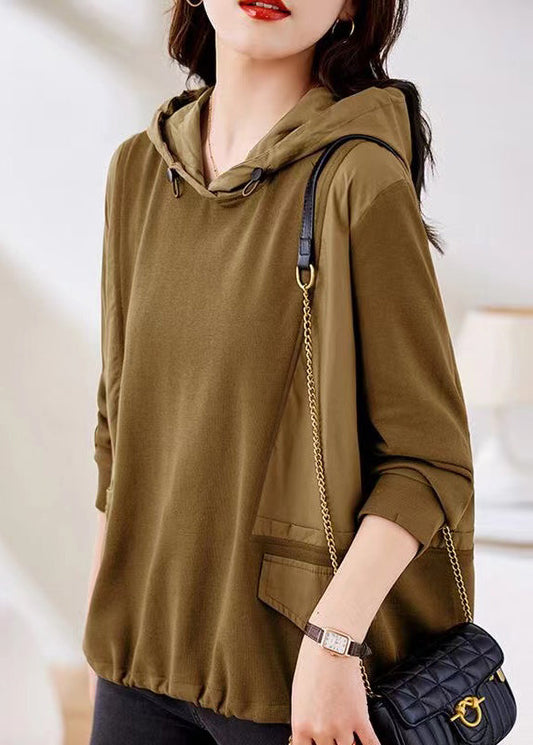 Yellow Hooded Patchwork Cotton Top Fall
