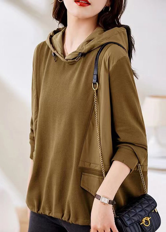 Yellow Hooded Patchwork Cotton Top Fall