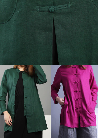 Green Low High Design Chinese Button Spring Shirt Tops