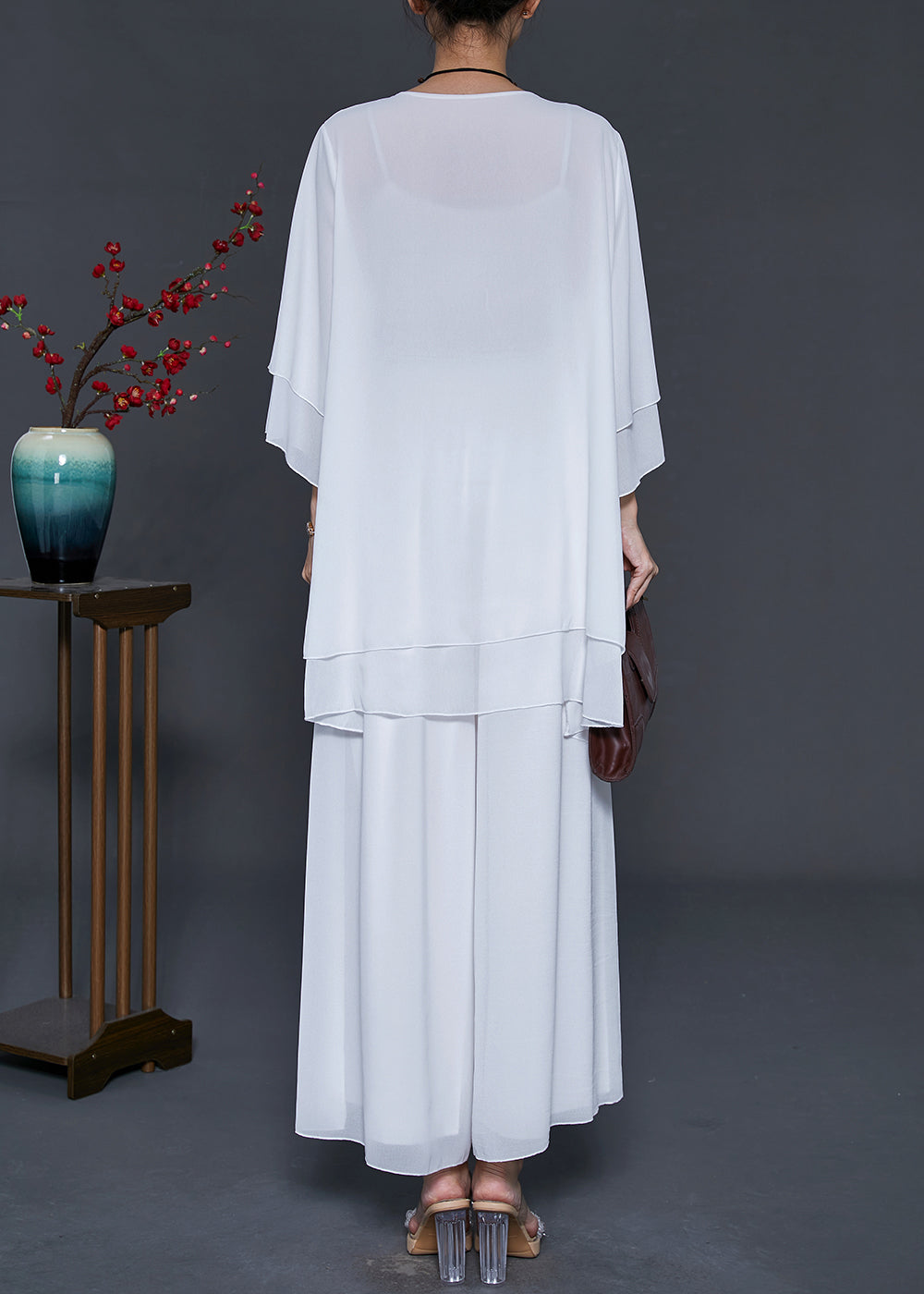 White Layered Chiffon Two Pieces Set Oversized Summer