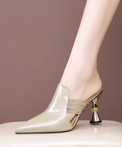 Apricot Pointed Toe Chunky High Heel Slippers