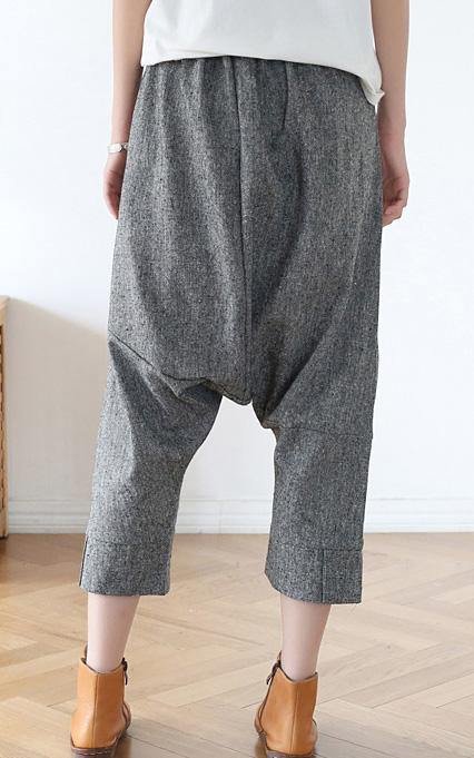 Grey Asymmetrical Design Pockets Cotton Crop Pants