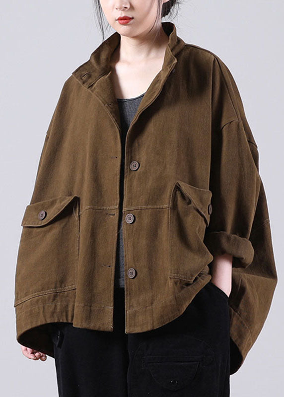 New Chocolate Loose Pockets Button Fall Long Sleeve Coat