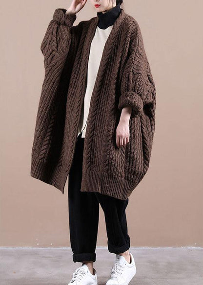 Fitted Chocolate Knitlong Sleeve Fall Cardigans Long