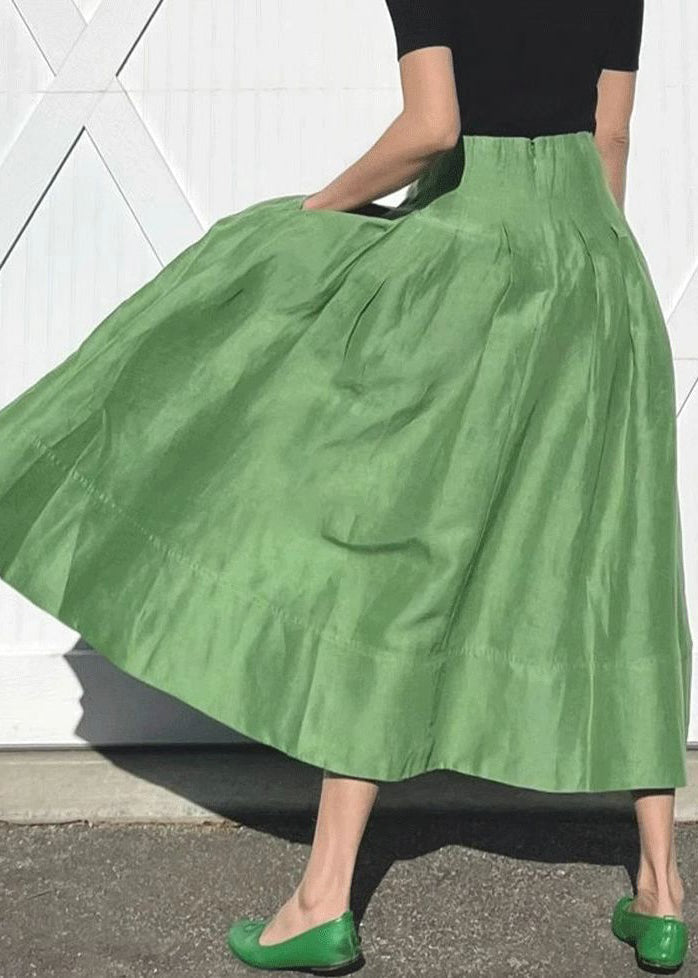 Simple Green Pockets High Waist Cotton Skirts Summer