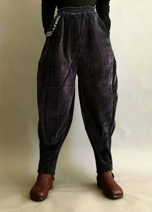Loose Black Pockets Corduroy High Waist Warm Fleece Lantern Pants Winter