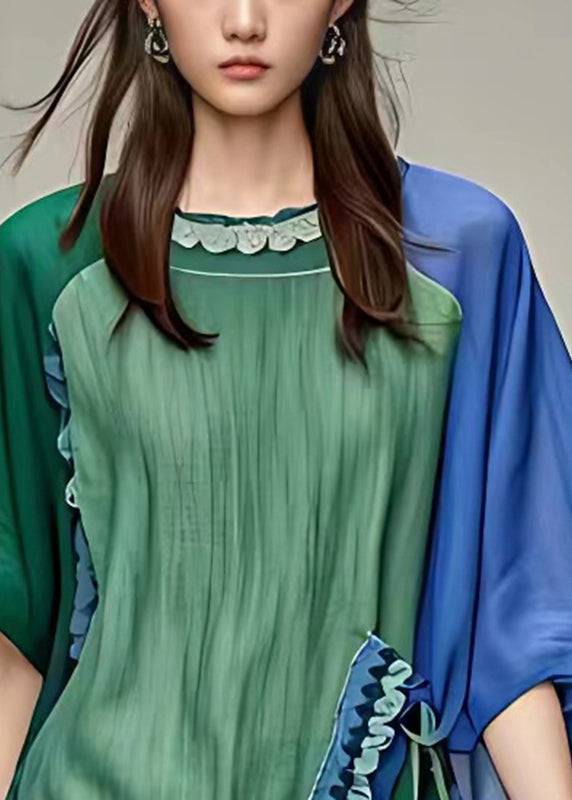 Green Asymmetrical Patchwork Shirt Fall