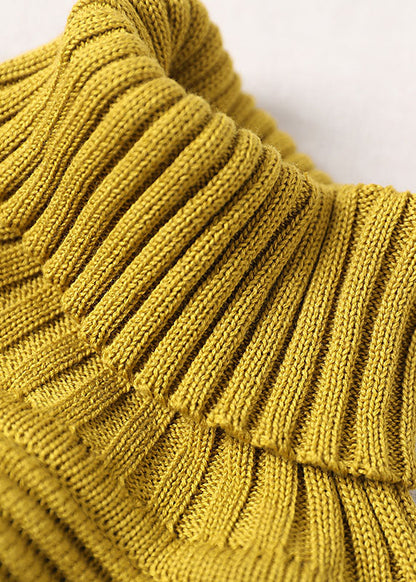 Yellow Turtle Neck Sleeveless Knit Sweaters