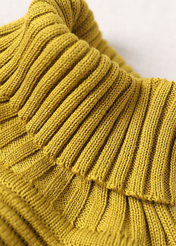 Yellow Turtle Neck Sleeveless Knit Sweaters