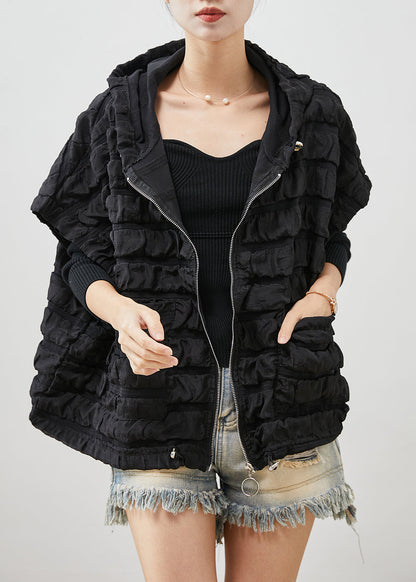 Diy Black Hooded Wrinkled Cotton Vests Short Sleeve