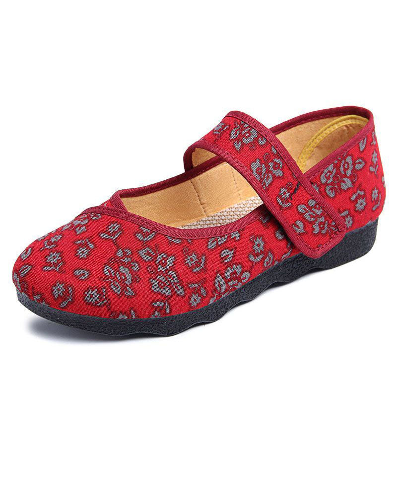 Print Cotton Fabric Flat Shoes for Buckle Strap Flat Shoes for