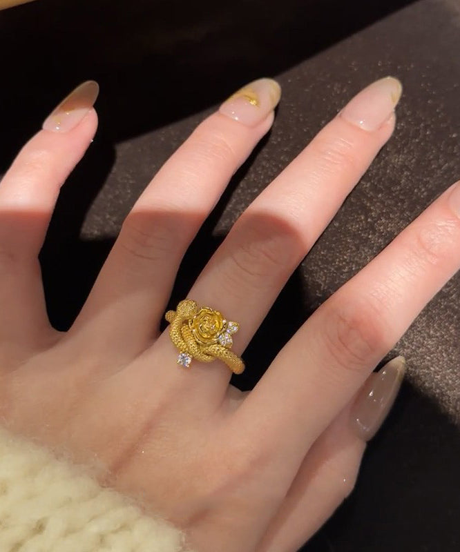 Antique Gold Zircon Snake Rings Two Piece Set