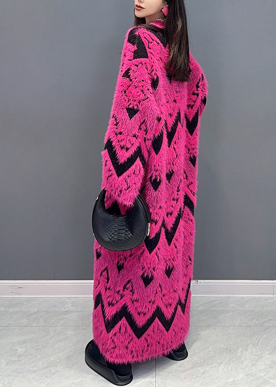Rose O Neck Teddy Patchwork Knit Long Dress Fall