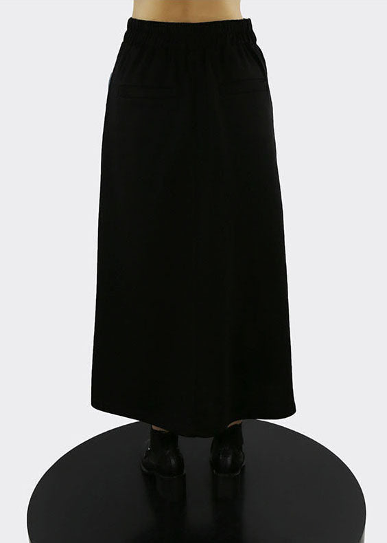 Style Black Elastic Waist Patchwork a Line Skirts Spring