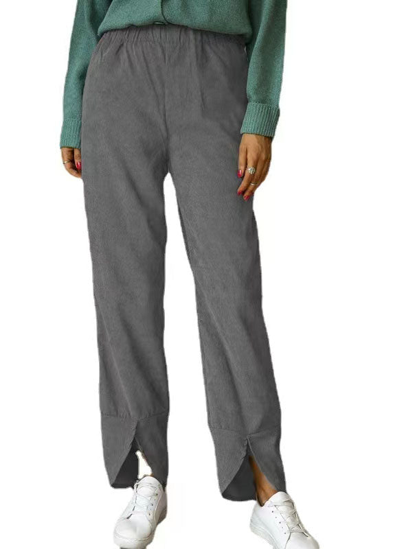 Wide Legged Elastic Waist Pure Color Pockets Pants