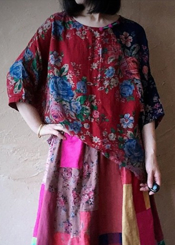 Colour 2 O-neck Print Cotton Top Long Sleeve