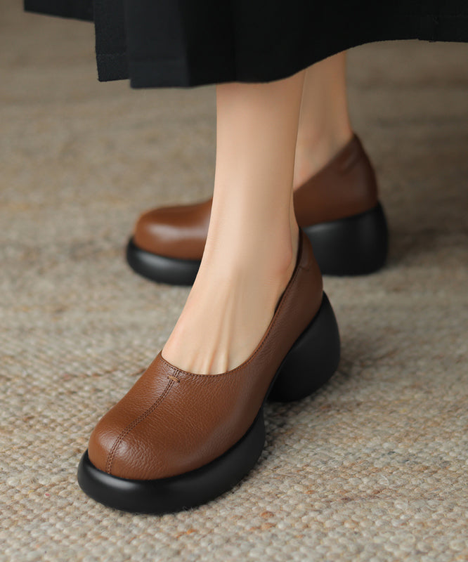 Splicing Chunky Loafers for Brown Sheepskin
