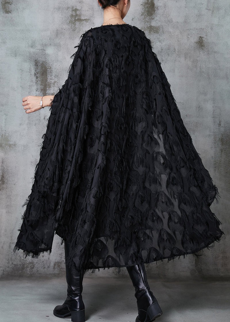 Black Fluffy Cotton Vacation Dresses Cloak Sleeves